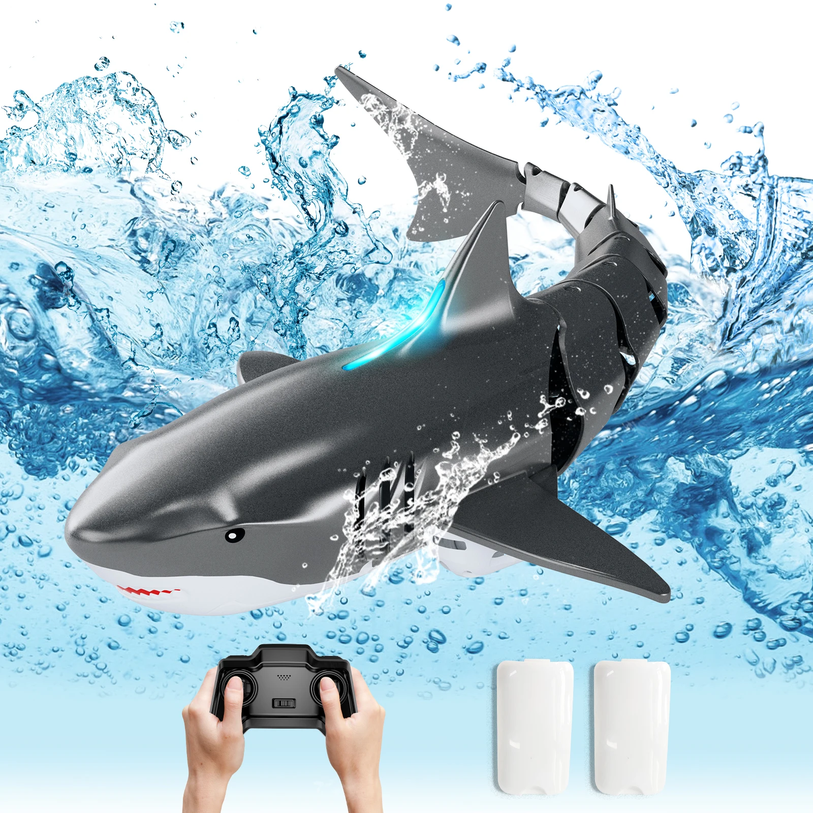 Jouets de piscine requin télécommandés pour enfants, bateau RC étanche, jouet requin avec lumière pour 60 minutes de jeu, accessoires jouets, 8-14, 12,2 mesurz