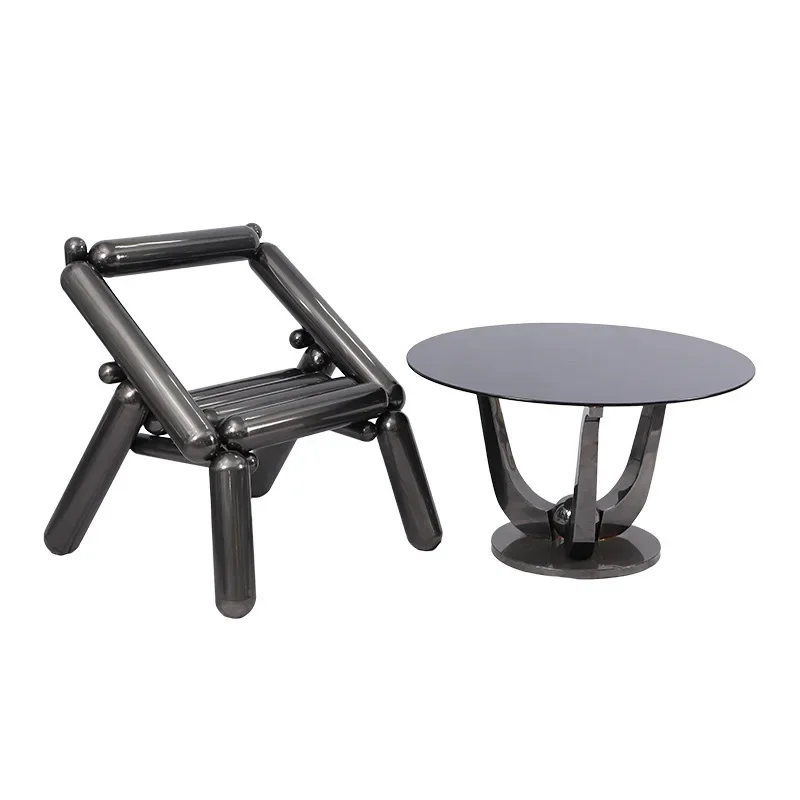 New Italian minimalist light luxury stainless steel coffee table fashionable edge table size combination designer living room