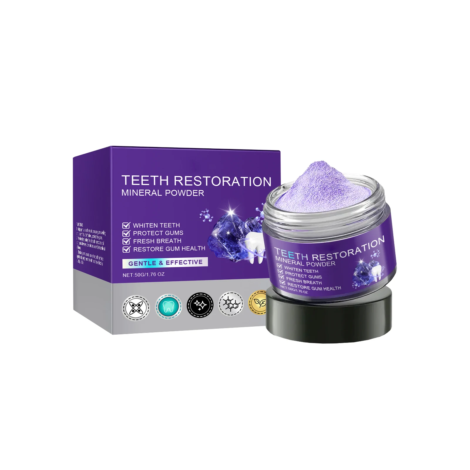 Purple Tooth Powder Whitening Teeth Restoration Mineral Powder for Dental Cleaning Eliminate Bad Breath Fresh Oral Hygiene Care