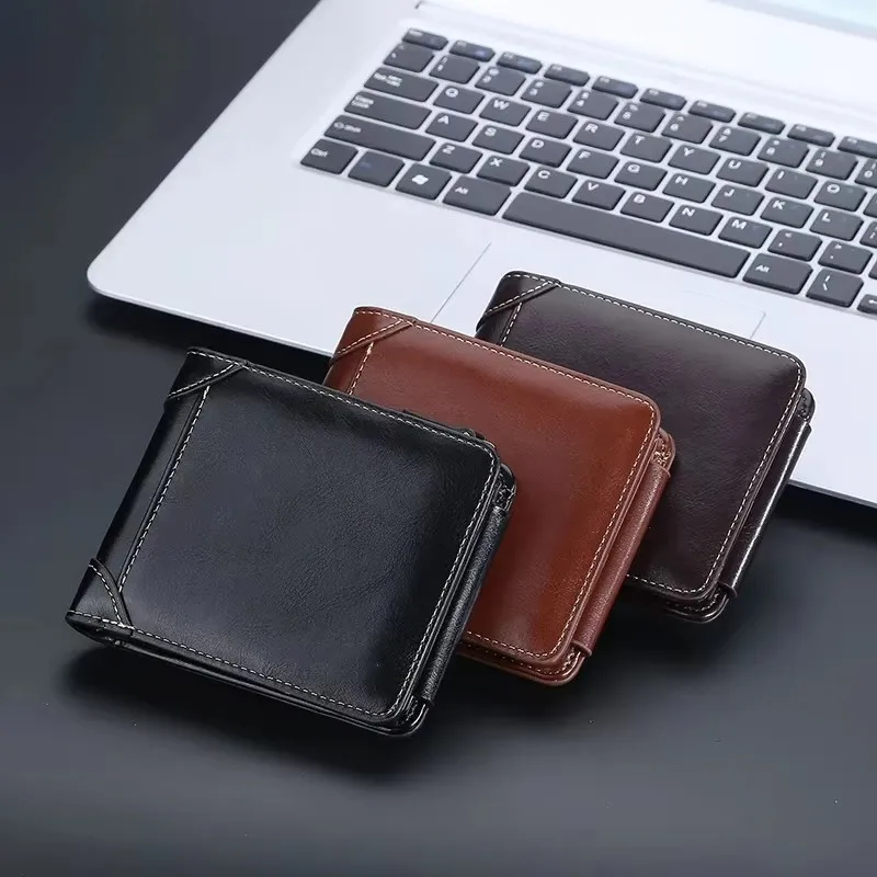 1 PC Men's Wallet with Zip Closure and Coin Pocket - Short Style Leather Wallet for Portability - Card Holder for Bank Cards