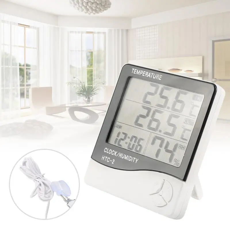 LCD Electronic Digital Temperature Humidity Meter Thermometer Hygrometer Indoor Outdoor Weather Station Clock