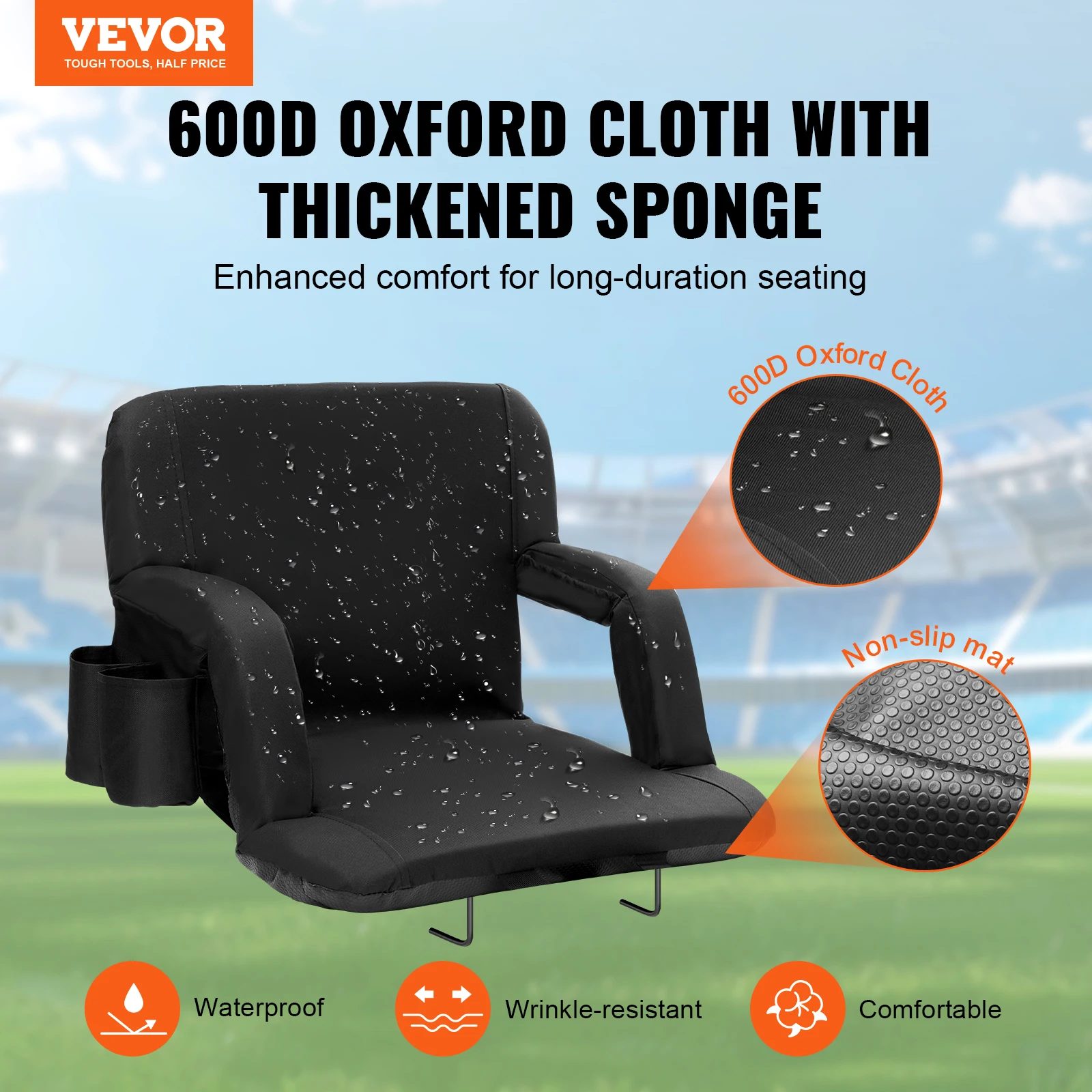 VEVOR Stadium Seat with Back Support Wide Bleacher Seat Backs Folding Padded Cushion Stadium Chair Portable Reclining Chairs