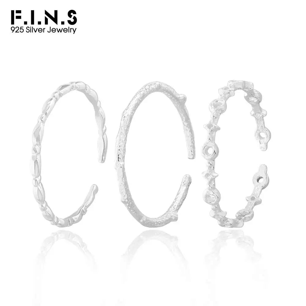 

F.I.N.S Original Stacked S925 Sterling Silver Branch Star Rings Textured INS Design Slim Open Adjustable Finger Fine Jewelry