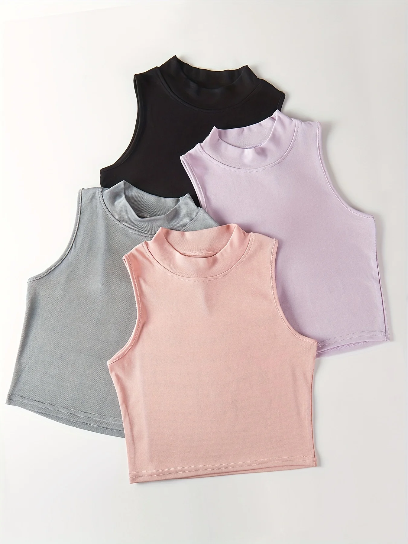

4pcs Solid Color Ribbed Sports Tank Top, Sleeveless Running Fitness Vest T-shirt, Women's Activewear