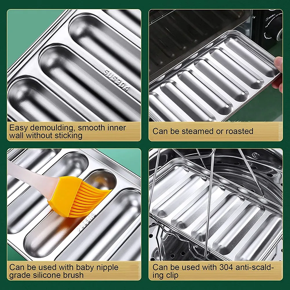 2 Pack Stainless Steel Sausage Mold, 6 Cavity Hot Dog Mold Sausage Mould Baby Food Supplement Meat Sausage Mold