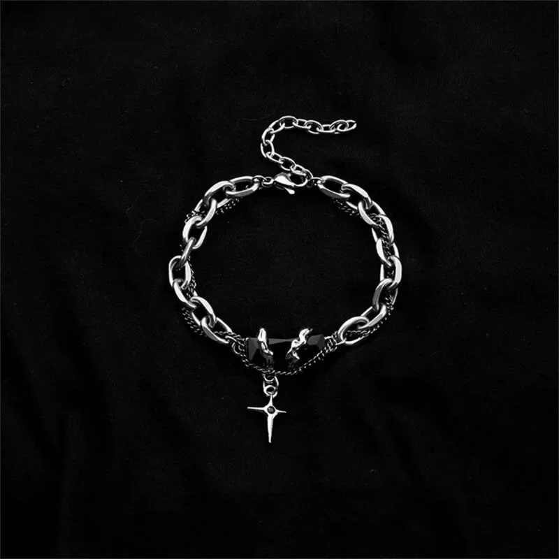 Bransoletka Retro Czarna Cyrkonia Gwiazda Damska Męska Modna Stal Tytanowa Punk Nk Łańcuszek Unisex Biżuteria Nowe Akcesoria Dla Par