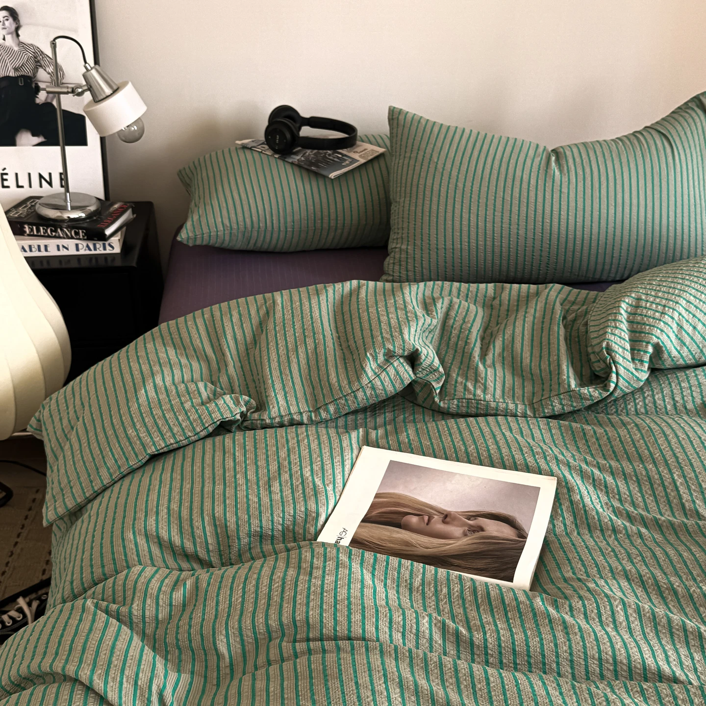 3pcs stripe Duvet Cover Set (1*Duvet Cover + 2*Pillowcase, Without Core),soft fabricBedding Set