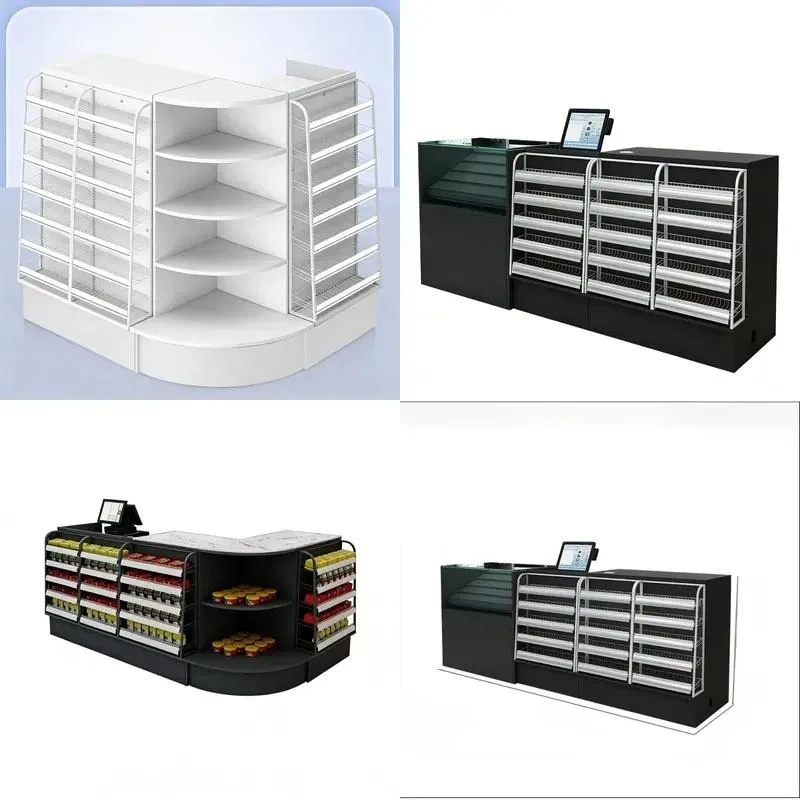 Factory Direct Small Checkout Counter for Convenience Store Space Saving Design with Storage Shelf Compact Cashier Desk