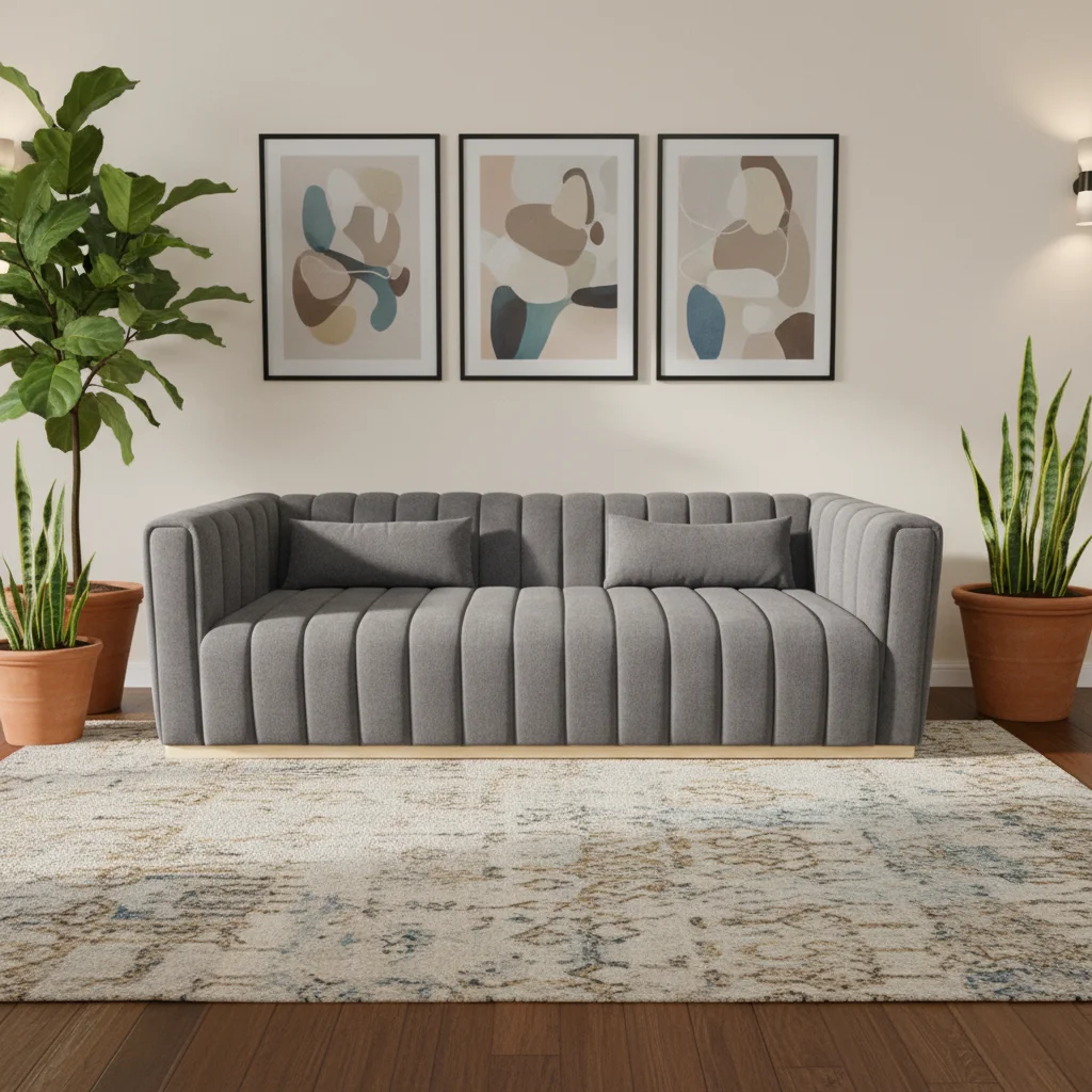 Nordic Modern Upholstered Linen Fabric High Density Sponge Hotel Villa Elegant Living Room Luxury 3 Seater Chesterfield Sofa Bed