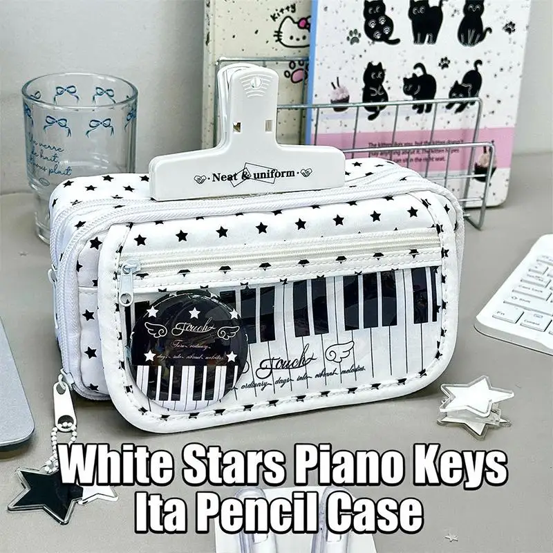 Stars Piano Keys Ita Pencil Case With Large Capacity And Clear Display Window For Students School Stationery Storage