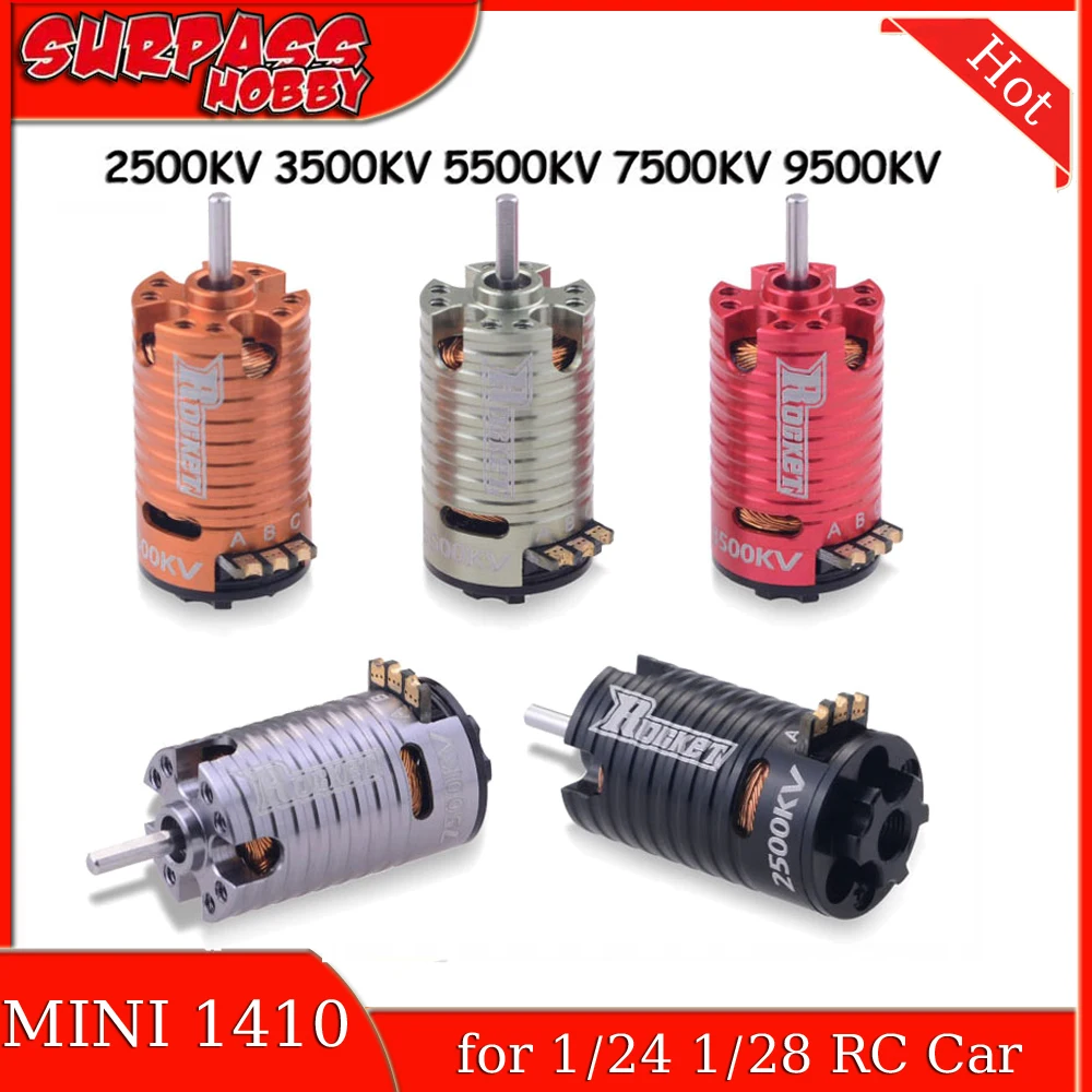 ROCKET-RC MINI 1410 2500KV 3500KV 5500KV 7500KV 9500KV Brushless Motor for 1/24 1/28 1/32 RC Car Wltoys Scx24 Kyosho  K969 K989