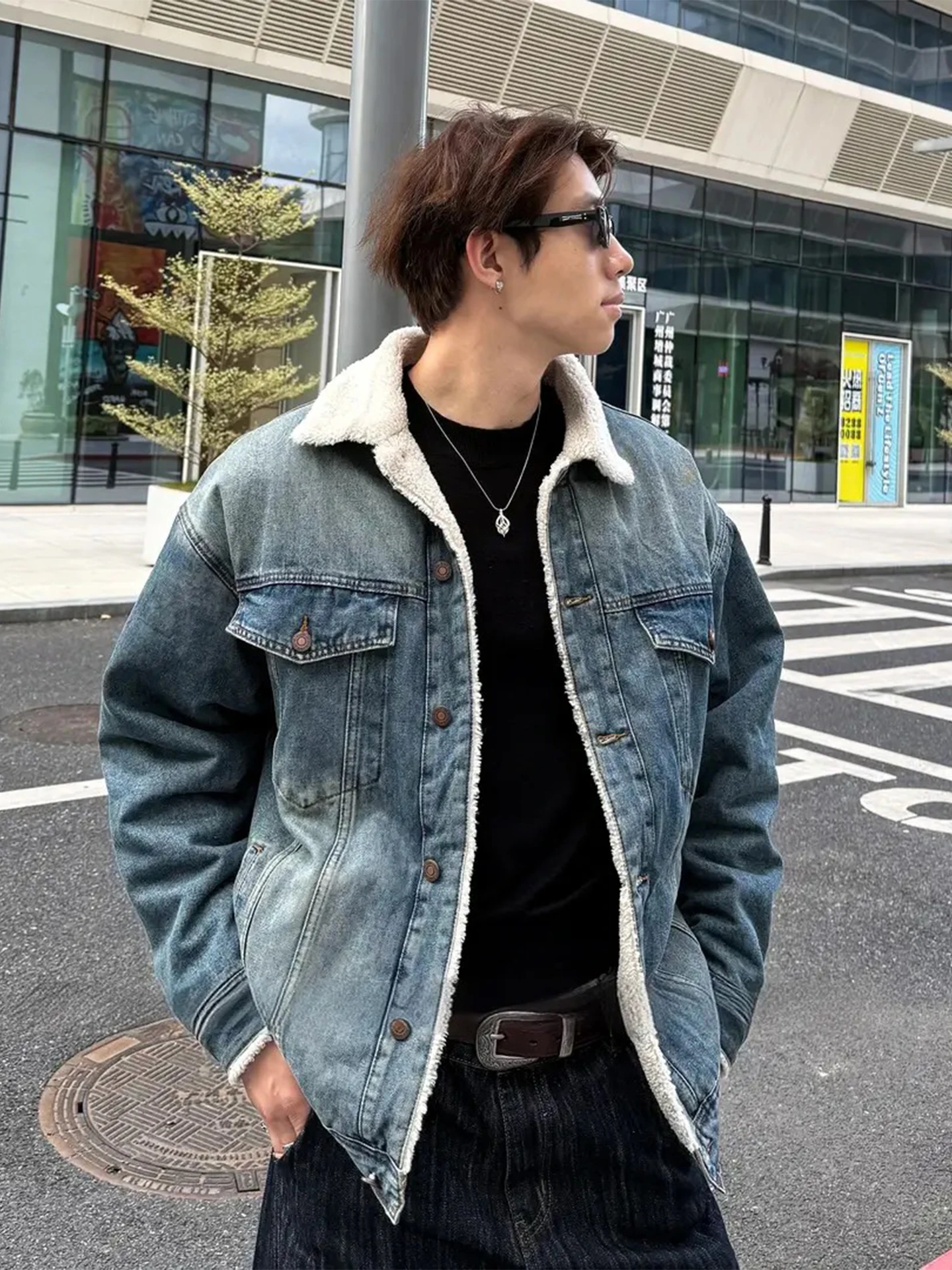 

Мужская утепленная джинсовая куртка из овечьего вельвета Frank Frat Boy, повседневная, свободного кроя, с длинными рукавами, стандартной длины, зимняя, хлопковая