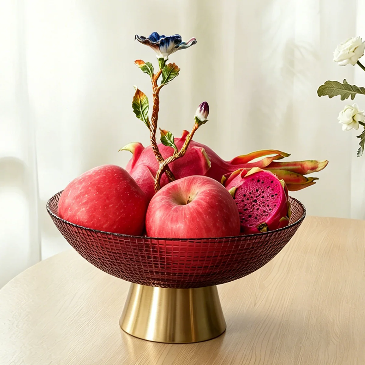 

Enamel colored glass fruit plate, living room coffee table, household snacks, water ghost tray, entrance fruit basket ornament