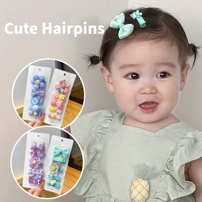 5Pcs/Set Cute Children Headwear Sweet Style Hair Clip Harmless Hairpin for Girls Baby Hair Accessories Daily Decor