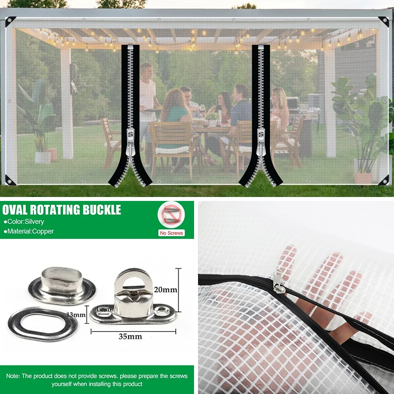 

Customize Outdoor Lightweight Tarpaulin Transparent Tarp Curtain with Twist Locks Yard Pergola Windproof Screen With Zipper Door