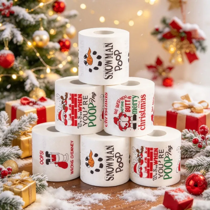 1/3pcs Christmas Tissue Roll, Happy New Year 2027 Funny Gag Gift, Xmas Holiday Napkin for Party Home Kitchen Decor