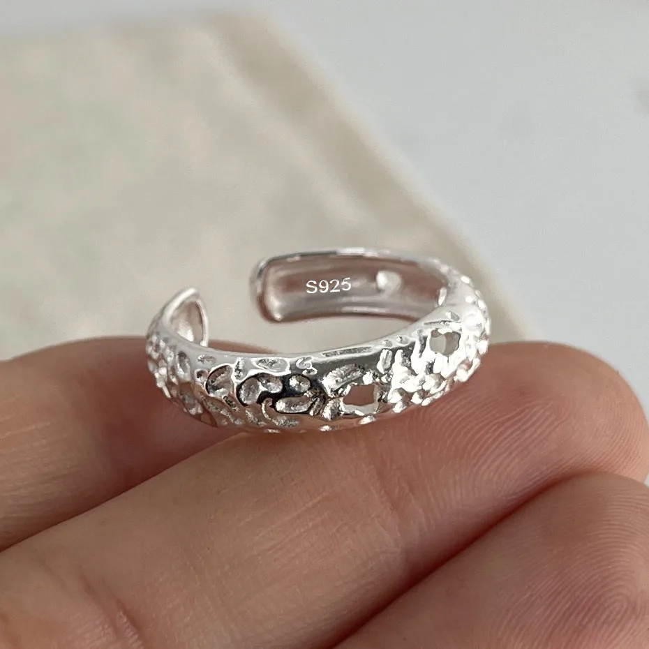 Women's 925 Sterling Silver Handmade Simple Flower Bow Heart Ring