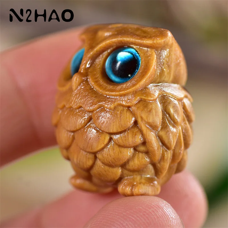Mini Wood Carving Owl, Green Sandalwood Ornaments, Lovely Creative DIY Pendant, Table Decoration, Children's Commemorative Gifts