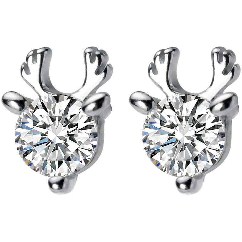 

925 Sterling silver with diamond stud Christmas single diamond small antlers cute accrssories