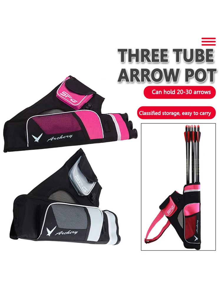 Archery Arrow Bag 3 Tubes Adjustable Strap Shoulder Waist Holder Bag for Hunting