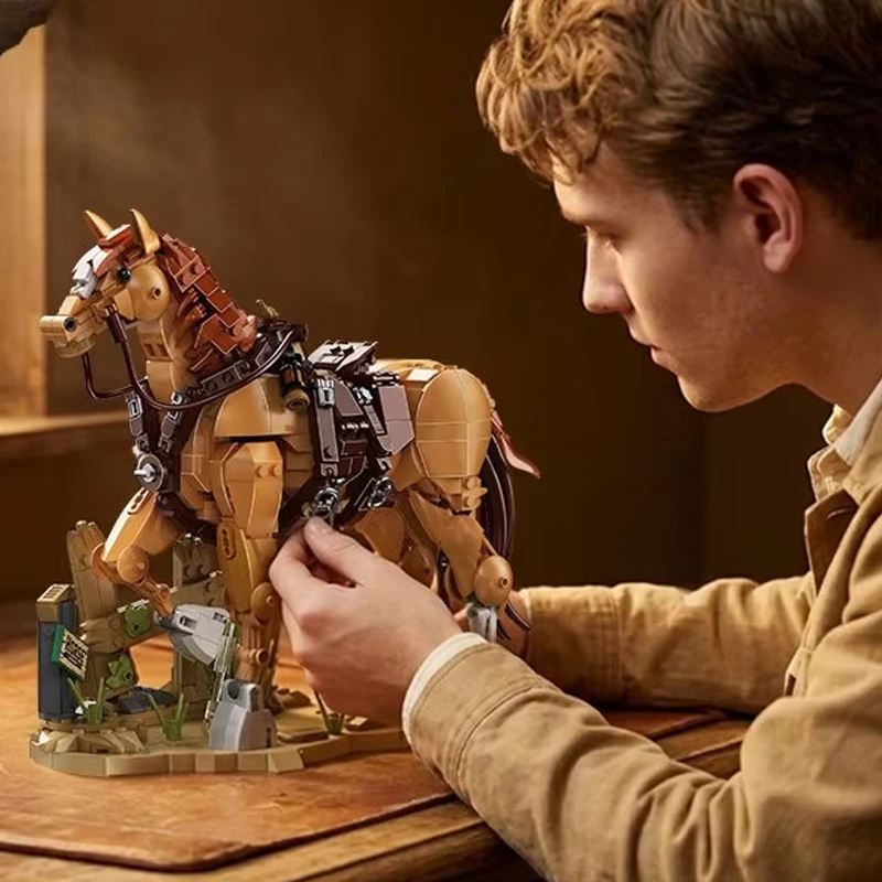 Creative 1258Pcs Western 2IN1 Cowboy Horse Building Blocks Two Forms Untamed Horse MOC Bricks Home Decoration Toy For Adult Gift