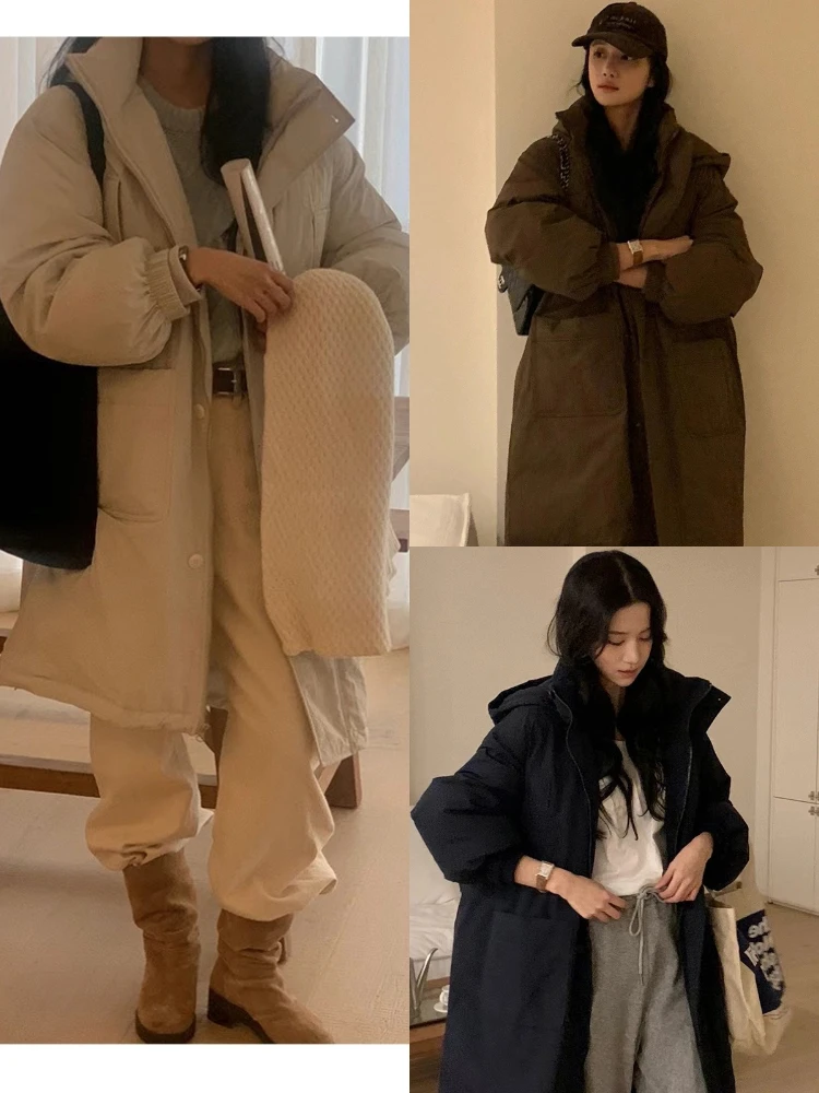 One after Another! 24 Winter South korea Dongdaemun Leisure Loose Hood Warm White Duck Down Down jacket Mid-Length Outerwear