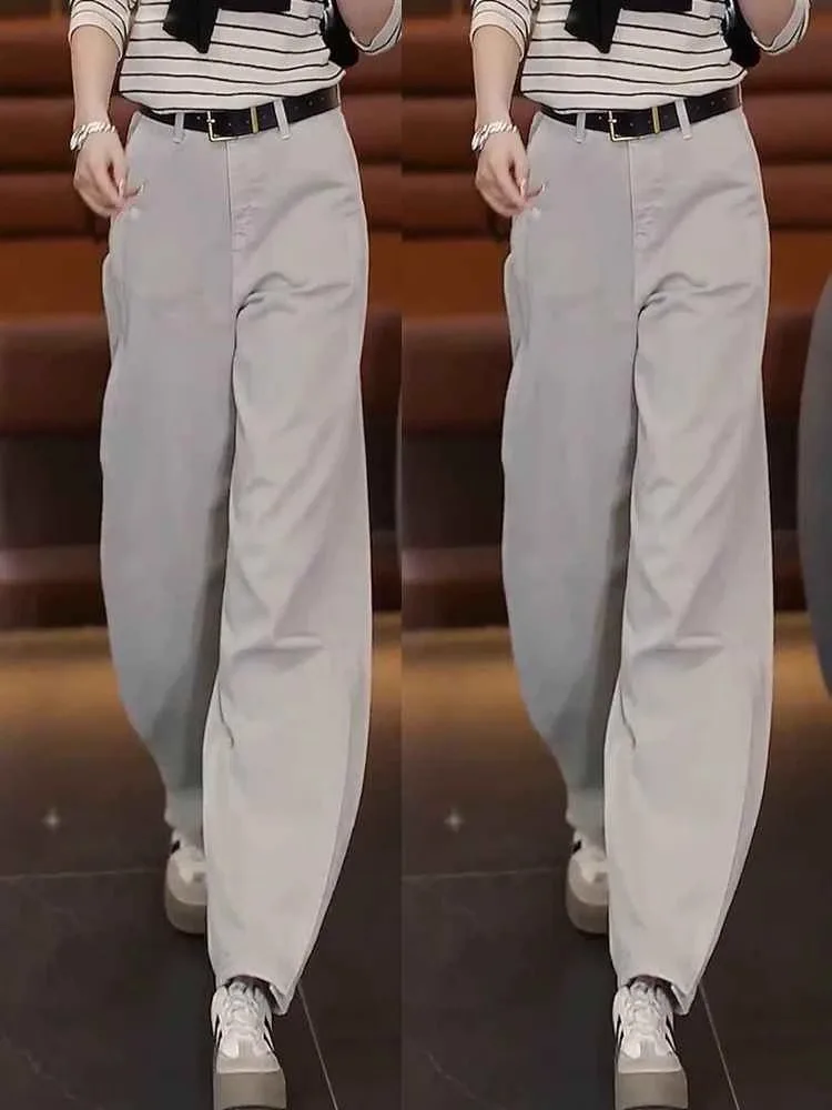 2025 Nuevos pantalones vaqueros de pierna recta de cintura alta para primavera y otoño para mujer con ambiente elegante