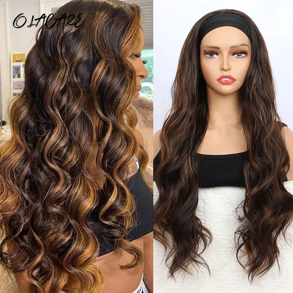 OLACARE Synthetic Hair Wig Brown Highlight Headband Wigs Black Women 26