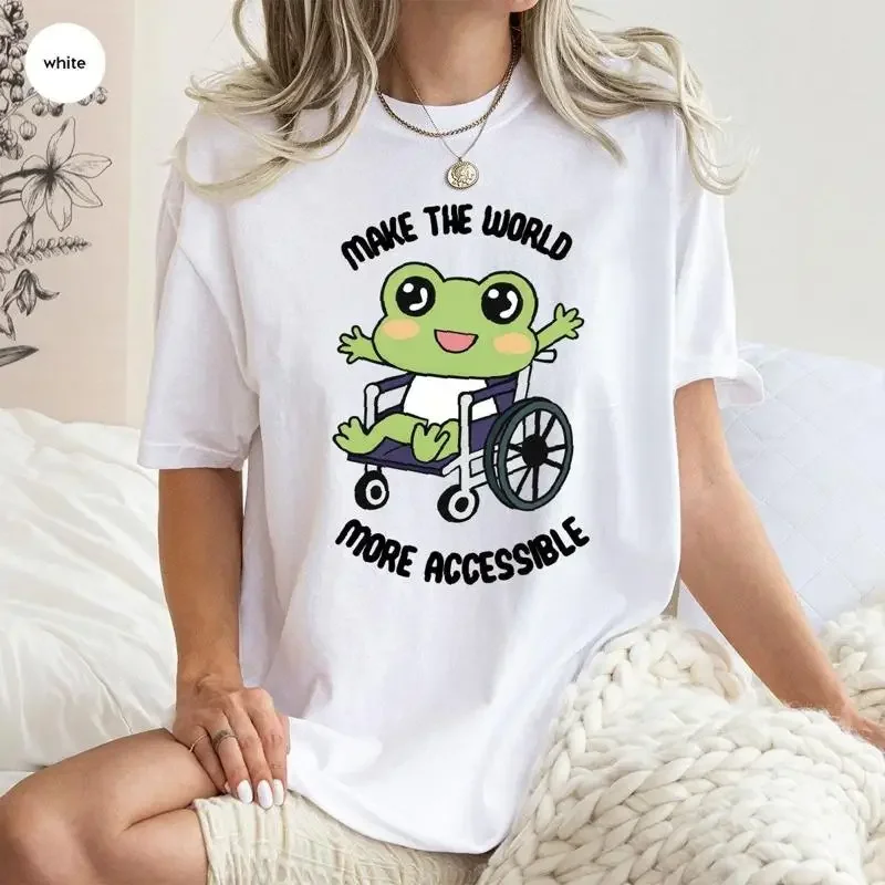 Make The World More Accessible T Shirt Funny Disabled Disability Awareness for Wheelchair Frog