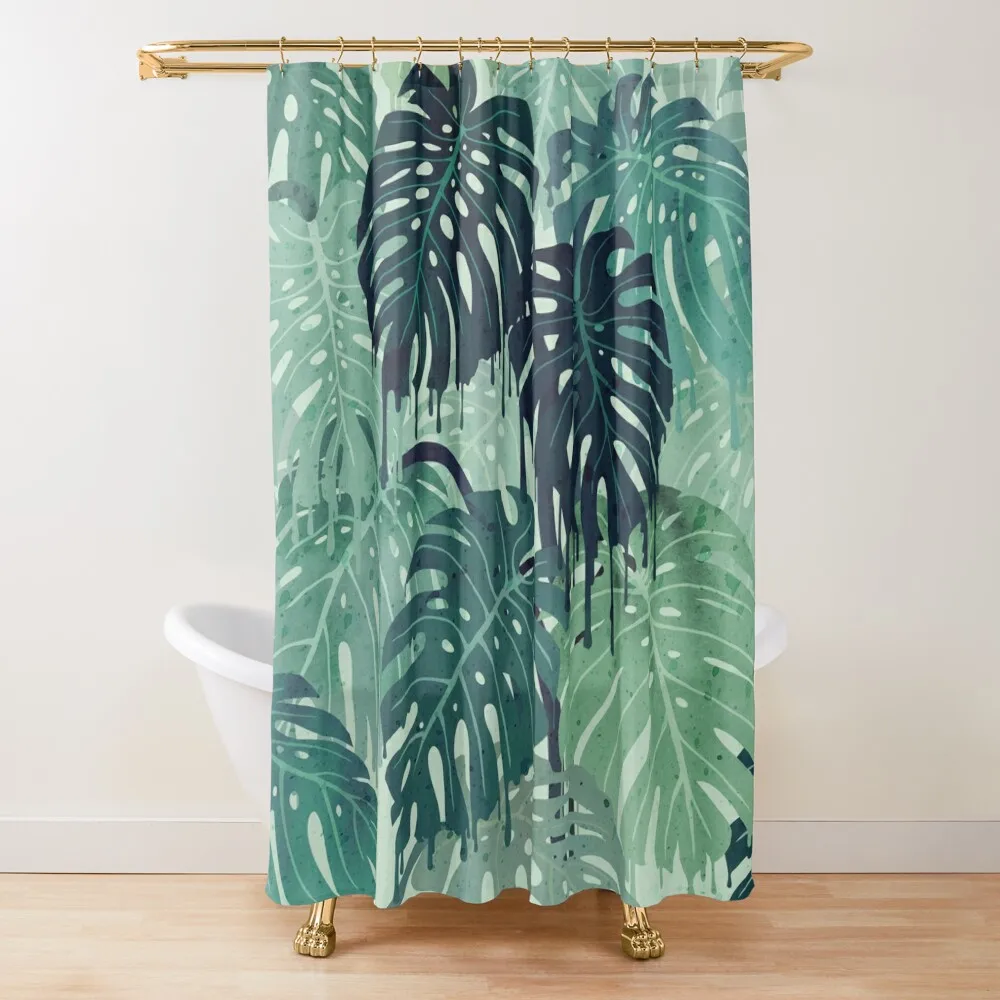

Monstera Melt (in Green) Shower Curtain Bathroom Fabric Waterproof Fabric Bathroom Bathroom Shower Set Window Curtain