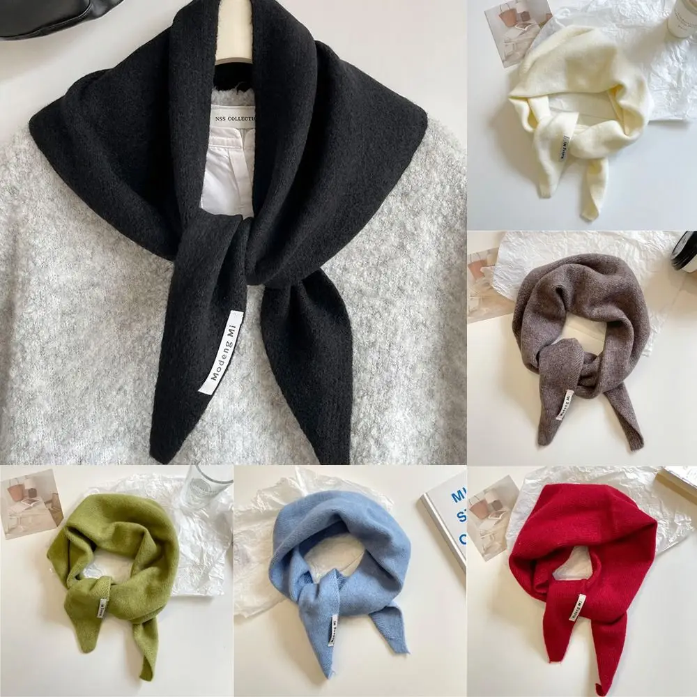 Breathable Solid Color Triangular Short Shawl Warm Cashmere-like Knitted Scarf False Collar Wool Blend Scarf Winter