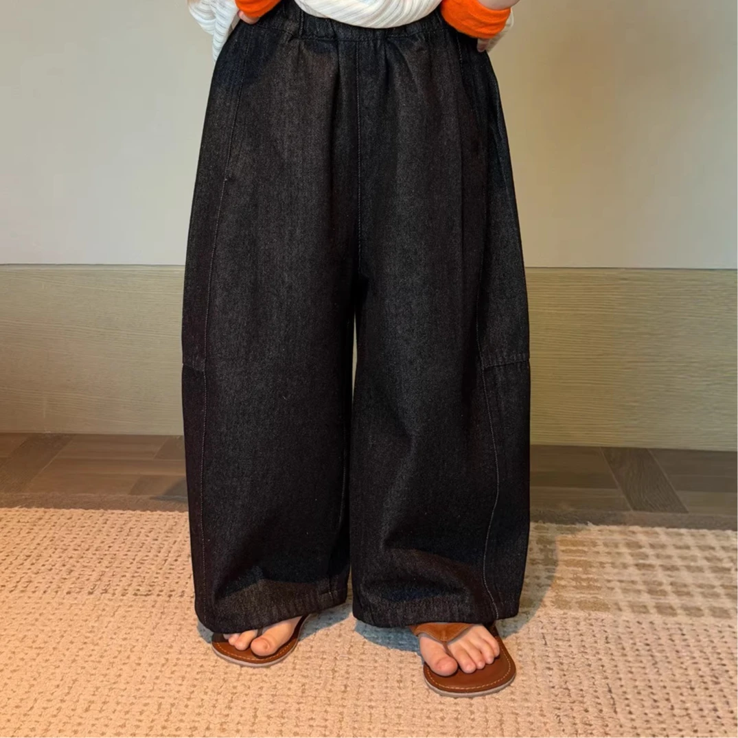 

Pants 2026 Spring and Summer New Childrens Clothing Korean Boys and Girls Fashionable Solid Color Loose Casual Jeans Simple