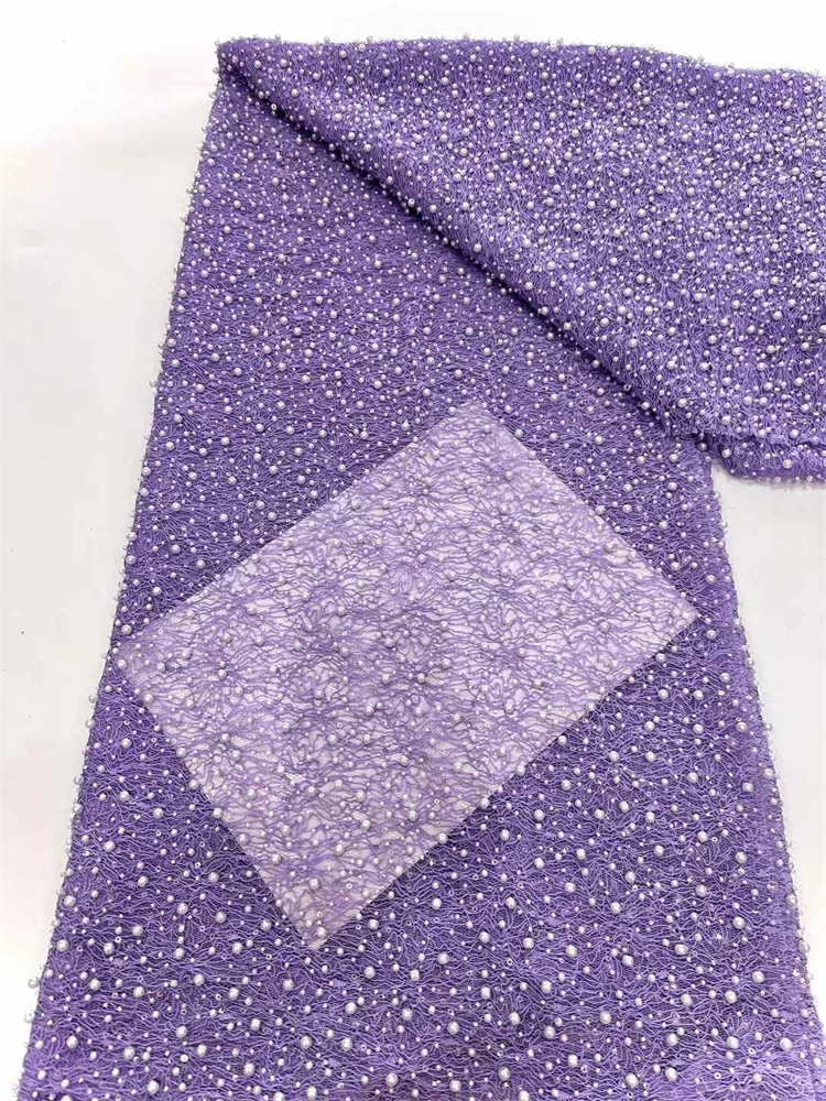 2025 Luxury Nigerian African Beaded Pearl Lace Fabric High Quality Sequins Embroidery African French Lace Fabric For Sewing Dres