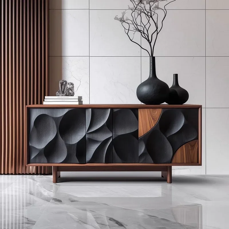 Solid wood high-end art carved storage cabinet living room storage cabinet