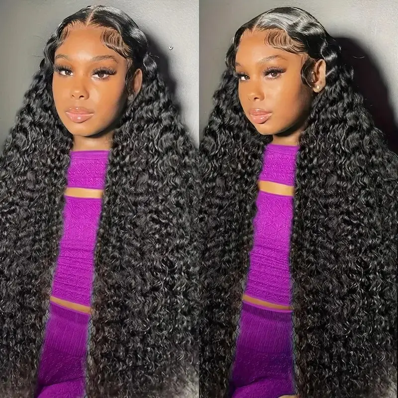 20 Inches 13x6 HD Lace Frontal Wig Natural Black Deep Wave Full Brazilian For Women Human Hair Wigs 150 Density