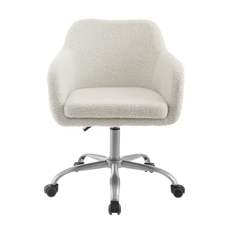 Linon Bannock Task Chair with Adjustable Height & Swivel, 275 lb. Capacity, White Sherpa