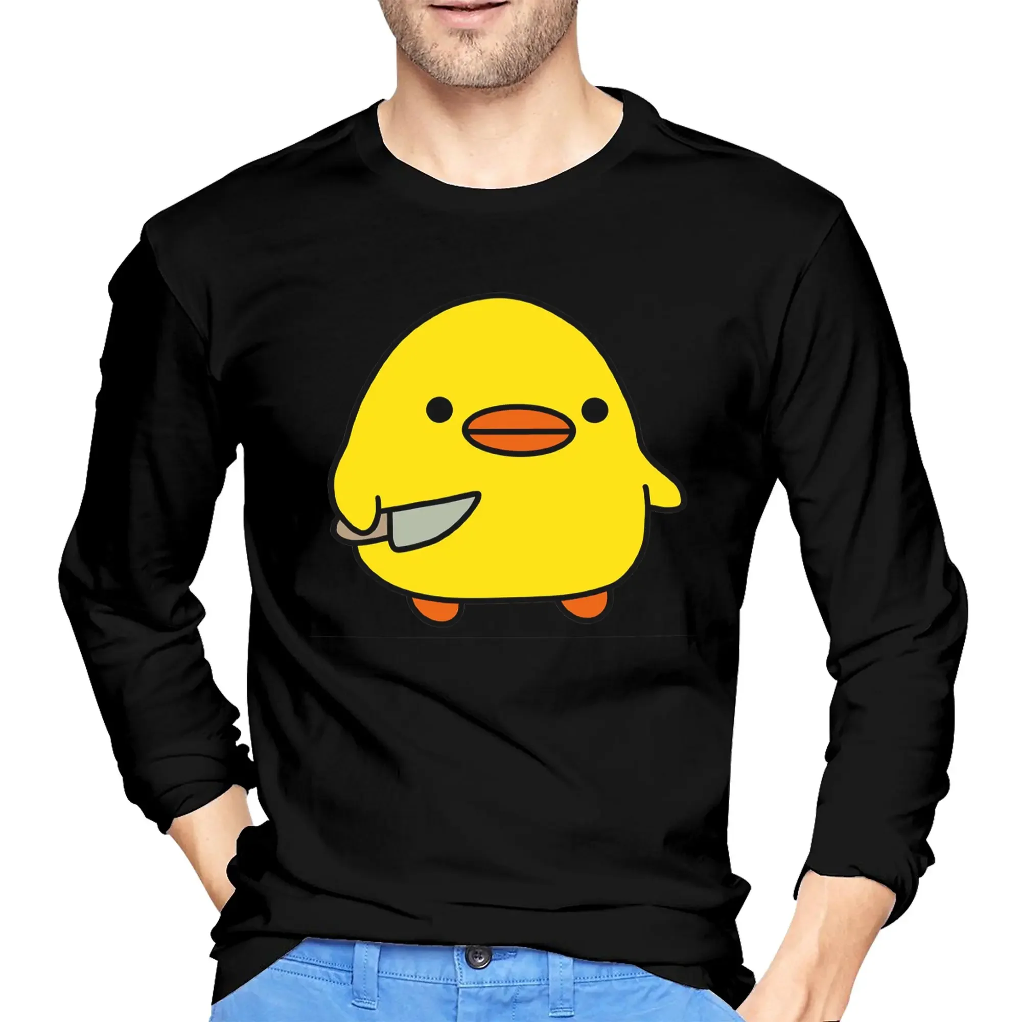 

duck with knife kawaii duck knife duck Men's Long Sleeved T-shirt Fashion Round Neck T shirts Spring and Autumn Men tops