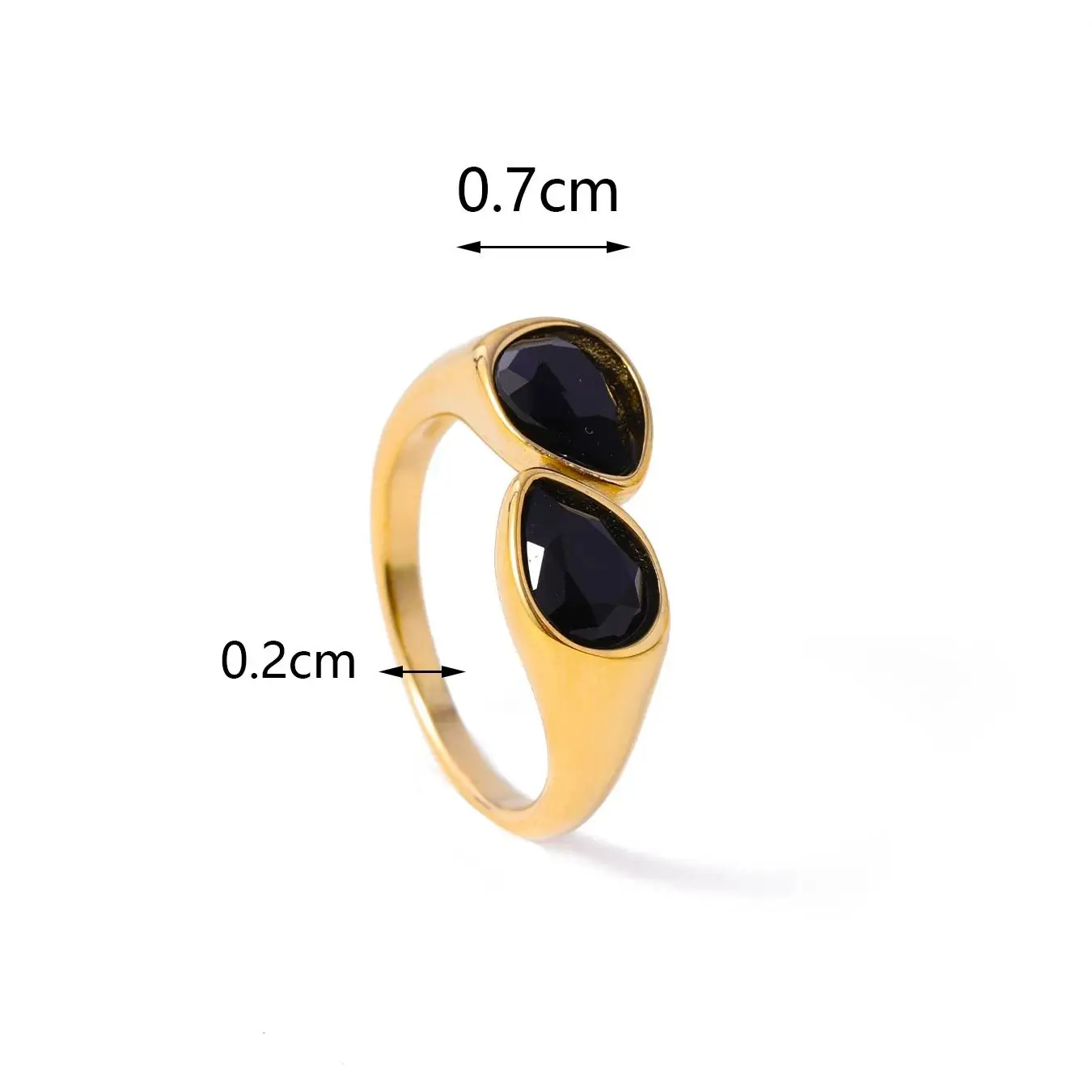 CARLIDANA Luxury Titanium Steel Zirconia Open Rings for Women 14K Gold Plated Stainless Steel Water Drop Zircon Ring Jewelry