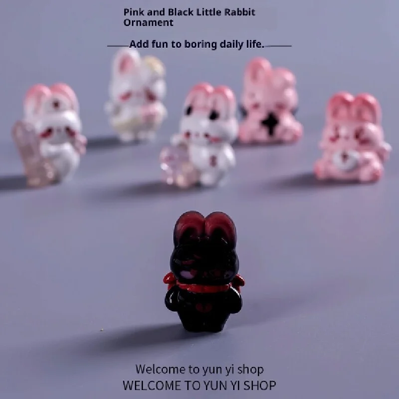 تمثال أرنب كرتوني رائع لتزيين الحديقة، إكسسوار مثالي لتزيين سنة الأرنب، لعبة قطيفة على شكل حيوان لطيف باللونين الوردي والأسود #3