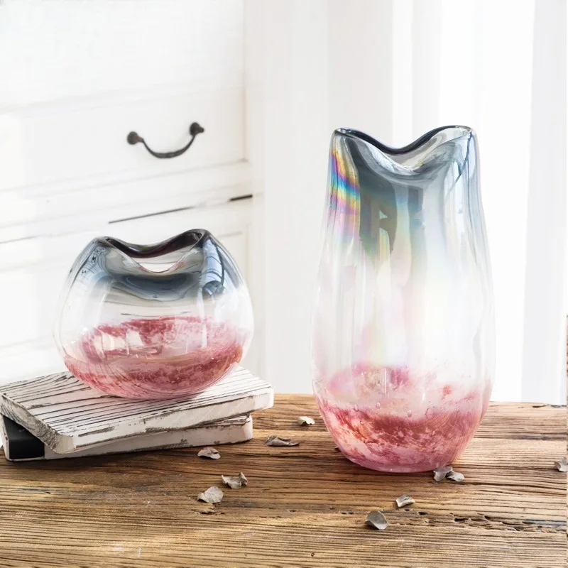Nordic modern simple pink gradual change hydroponic glass vase living room table flower