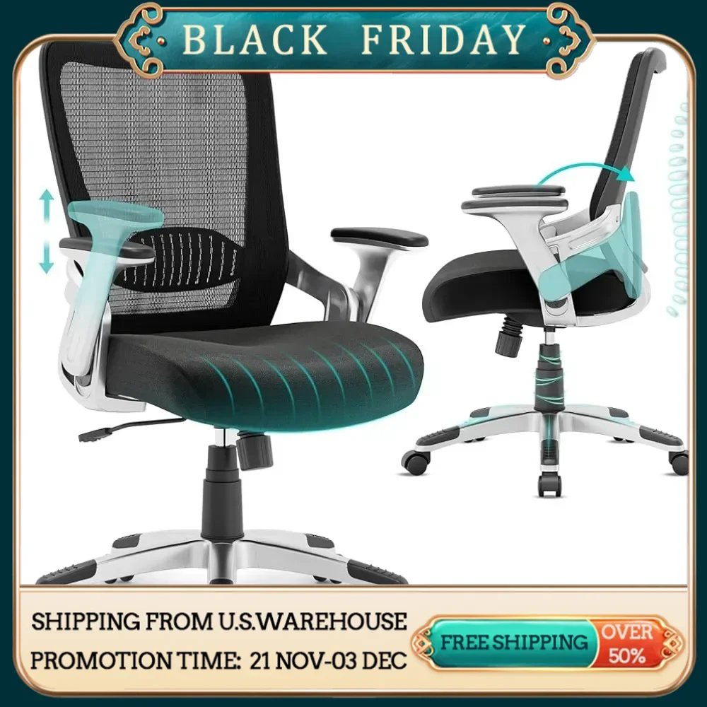 

Ergonomic officechair with adjustable waist support,mesh work desk and chair,flipped armrests,tilt function,comfortable wideseat