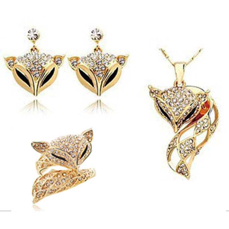 

Fashion Accessories set crystal fox pendant necklace earrings rings and bracelet four-piece set Jewelry set for bride