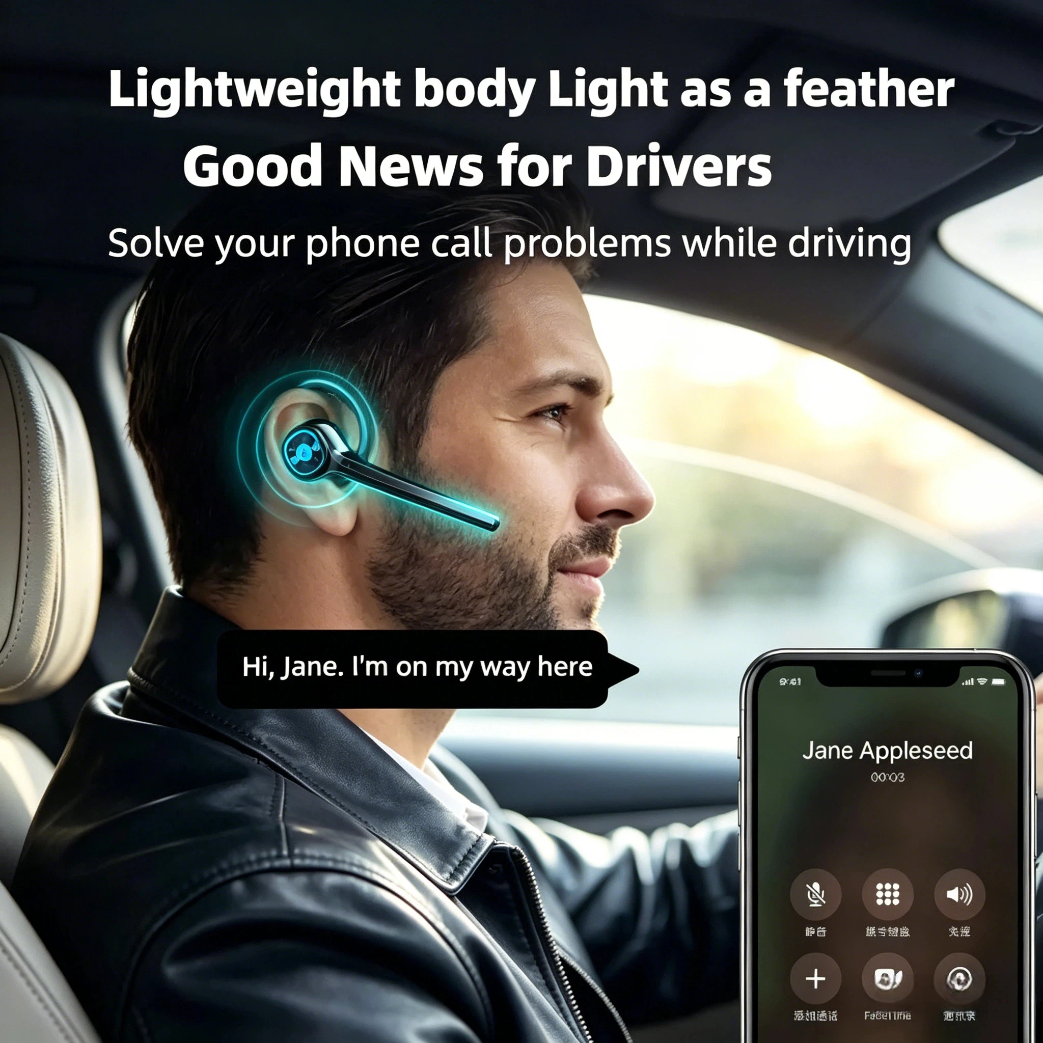 Bluetooth headset with microphone 48 hours V5.3 hands-free wireless headset for mobile phone  business  office  driving  truck