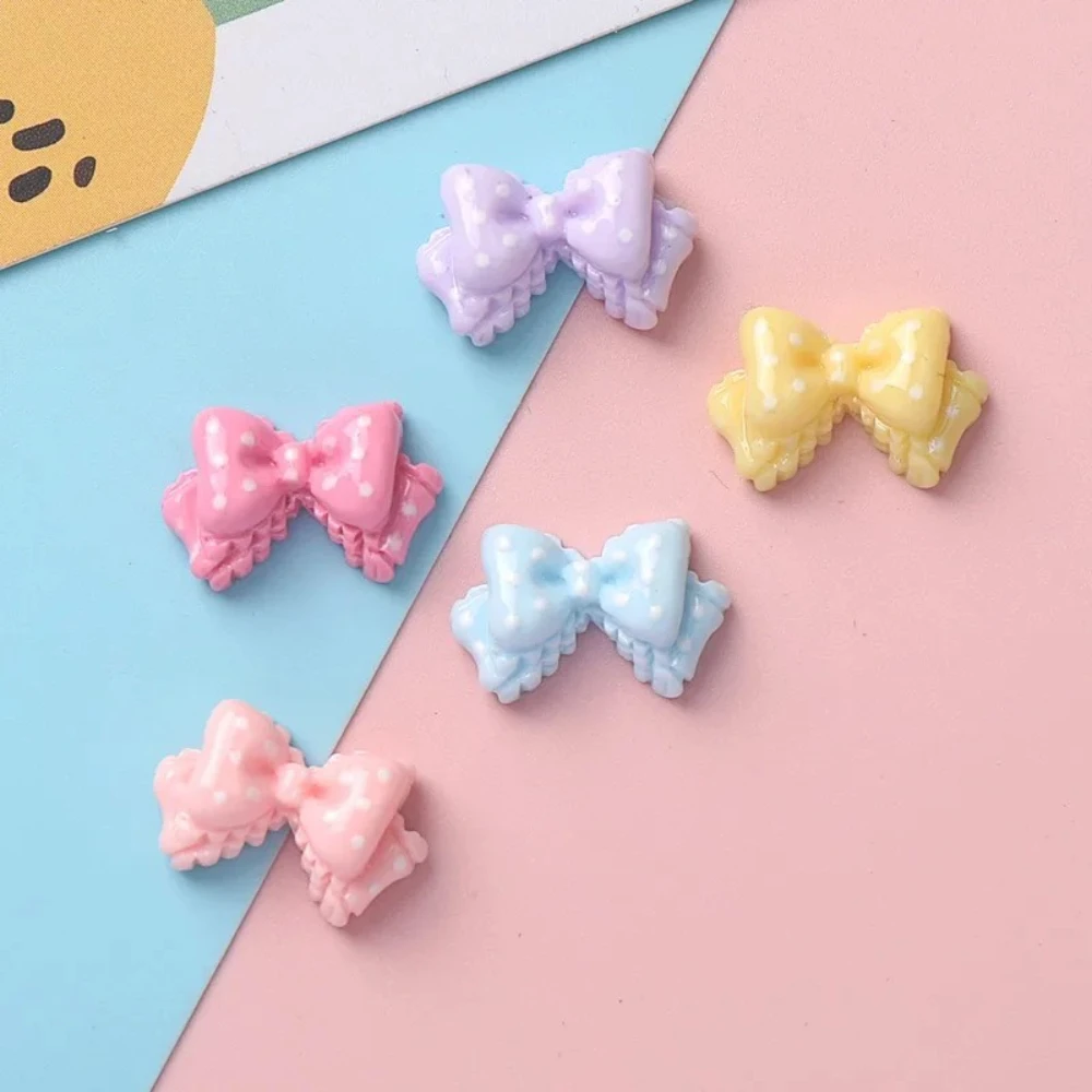 7/14PCS Mini Bow Resin Charms 7 Colors Shiny Polka Dot Flatback for DIY Hairpin Phone Case Jewelry Making