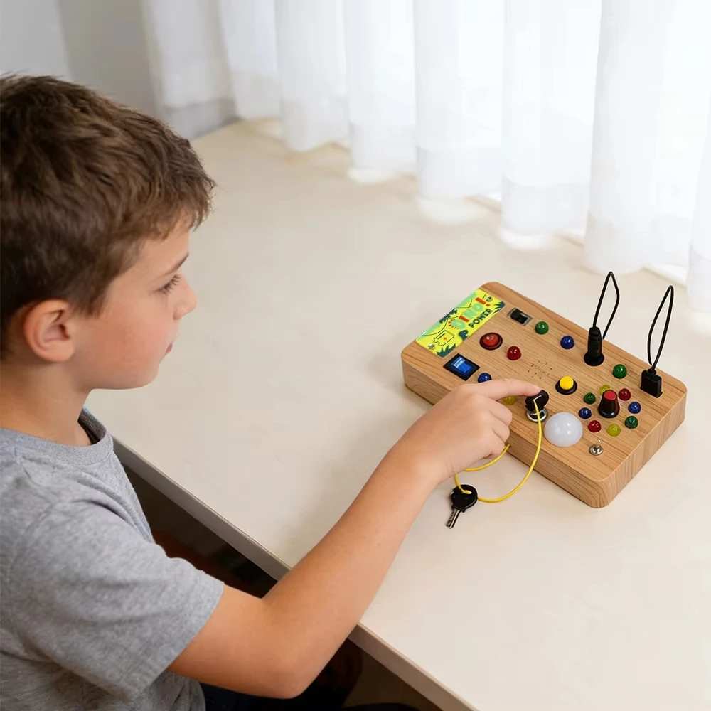 Montessori Sensory Board with LED Lights, Multiple Switches & Buttons Activity Toy, Educational Gift for Kids