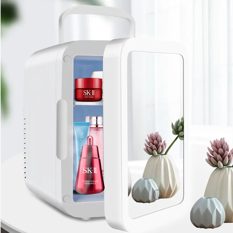 Home and Car Dual-Purpose Beauty Refrigerator With Touch Lamp Cosmetic Mirror Car Mini 4L Refrigerator Cosmetic Skin Care Produc