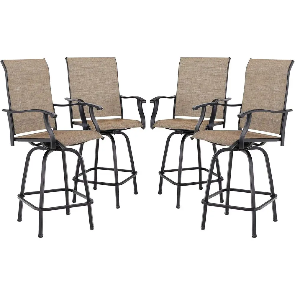 

Set of 4 Outdoor Swivel Bar Stools, High Top Patio Chairs, 300 lbs Capacity, Brown Fabric