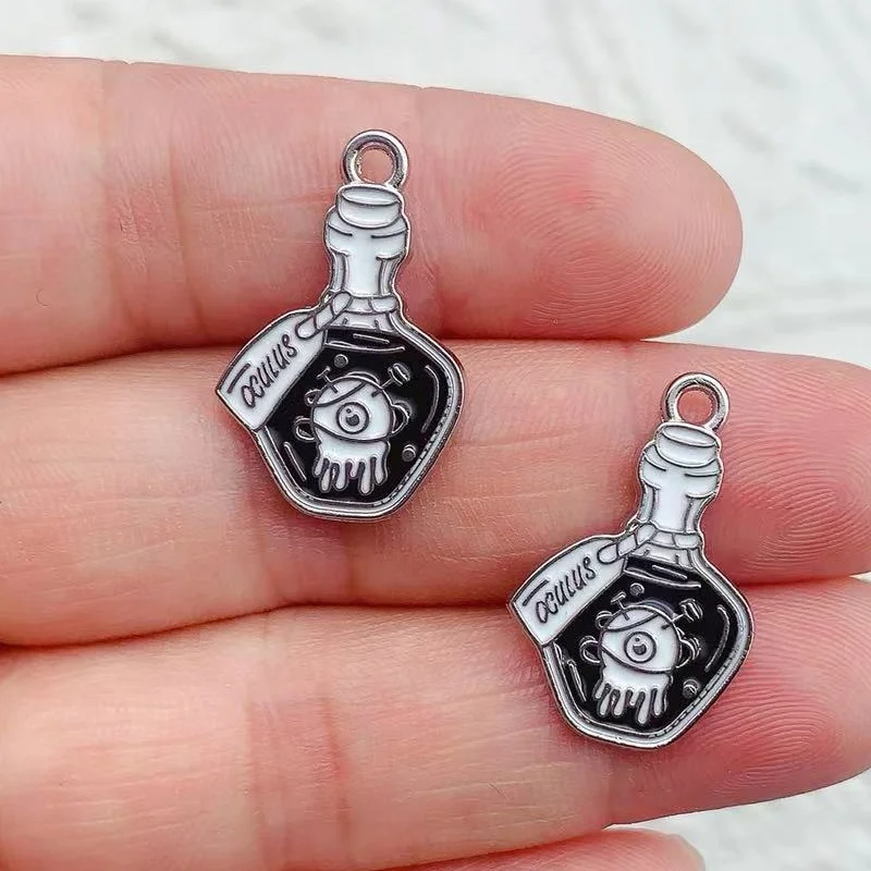 10pcs Halloween Gothic Death Skull Enamel Poison Bottle Brain Love Poison Charms Fit Jewelry Making Earring Bracelet DIY Finding