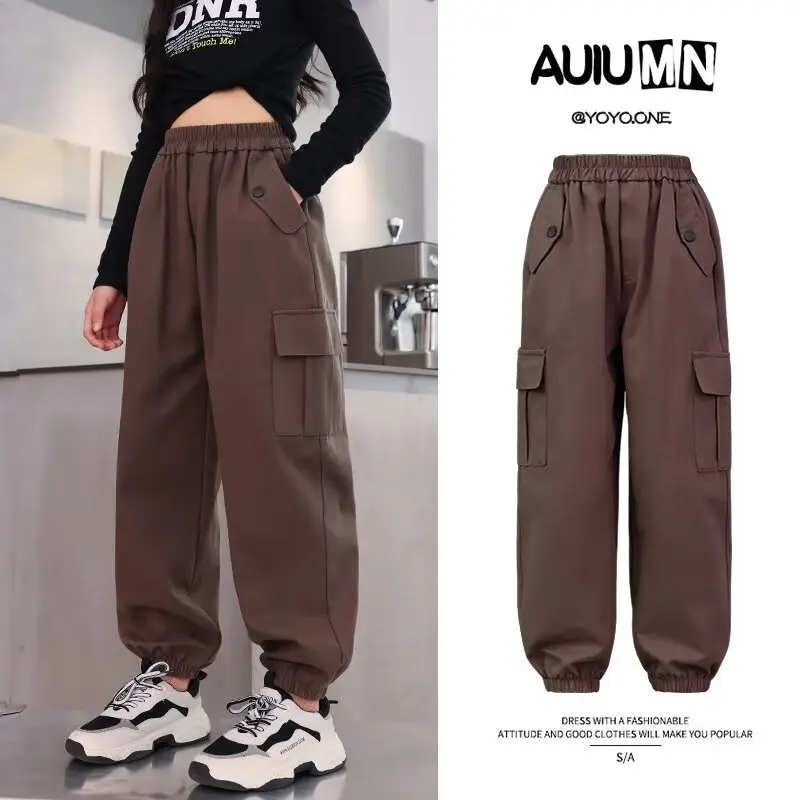 Girls Cargo Pants Spring & Autumn Children's Sweatpants Fashion Kids Clothes Casual Pants Korean Pockets Streetwear Cargo Pants