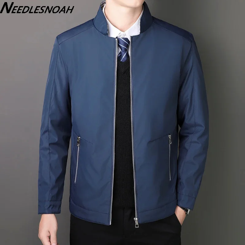 

NEEDLESNOAH Spring Autumn Jacket Men's Middle Age Business Casual Thin Coat Stand Collar Windproof Zipper Father Varsity Jackets